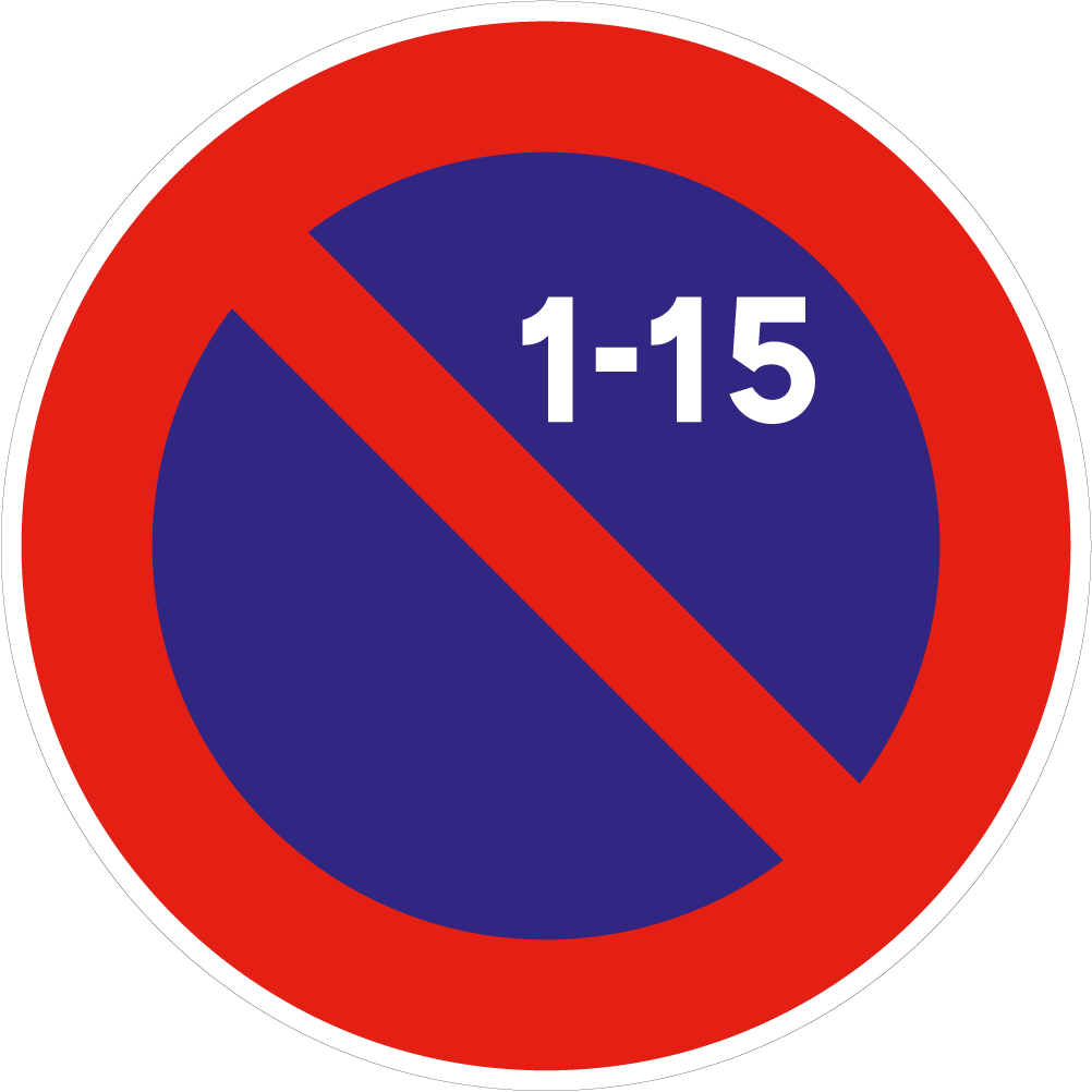 Panneau B6a2 Stationnement interdit les 15 premiers jours du mois